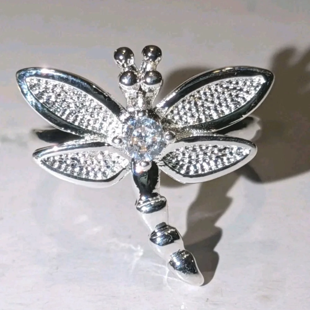Vintage Women's Quality 925 Sterling Silver CZ Diamond  Dragonfly Ring  Size 5